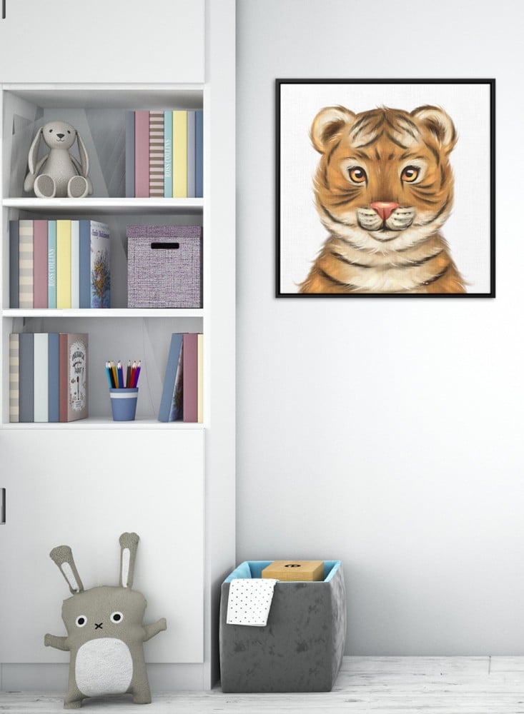 Canvas painting on wooden frame with a cute tiger design