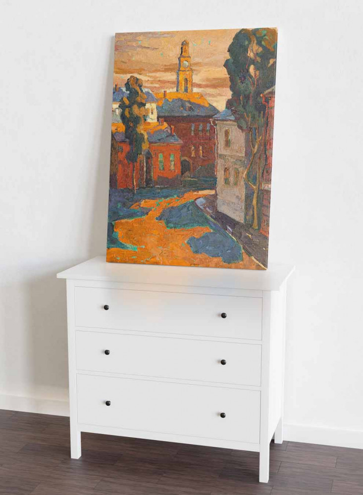 Canvas board on wooden frame, sunset design on the countryside, for home, living room, office, decoration