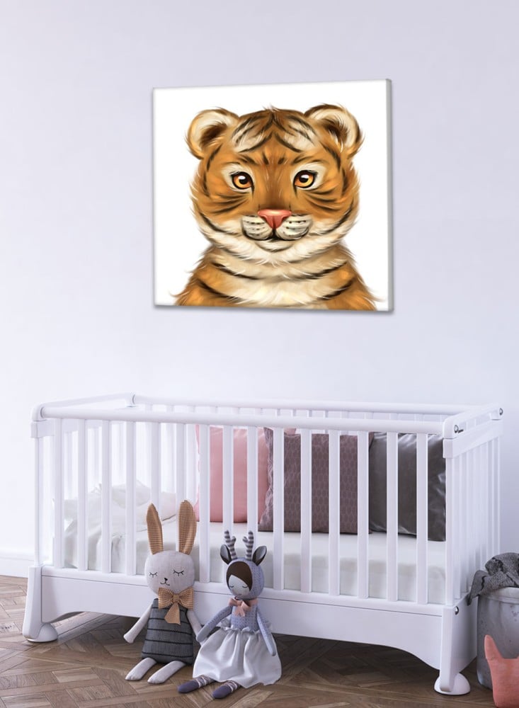 Canvas painting on wooden frame with a cute tiger design