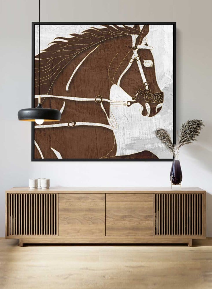 Canvas painting on a wooden frame with an abstract art design of the warrior horse