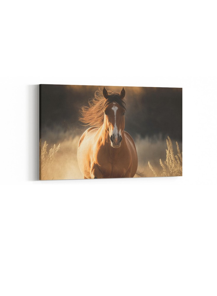 Canvas board on wooden frame with horse in the forest design
