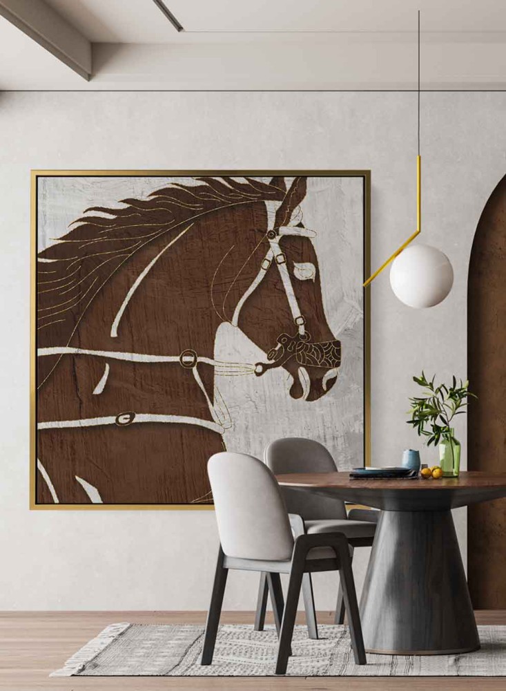 Canvas painting on a wooden frame with an abstract art design of the warrior horse
