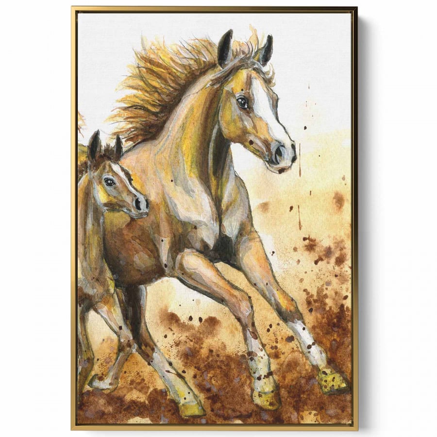 Canvas painting on a wooden frame, design of running horses, for home, living room, office, decoration