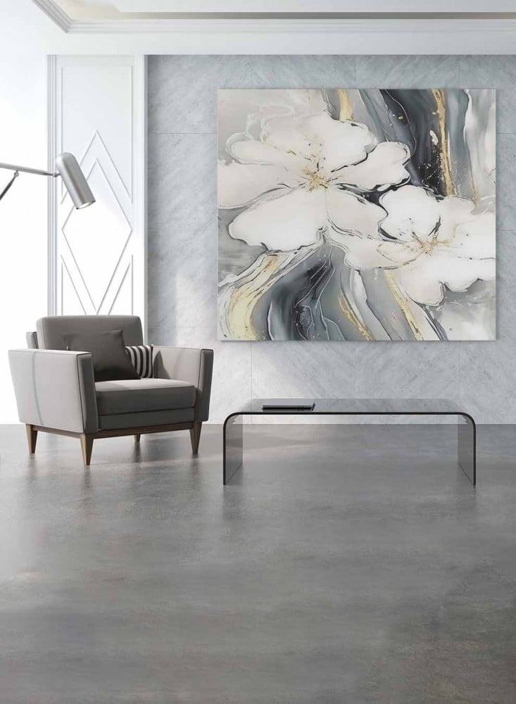 Canvas square painting on wooden frame, oil art design of flowers, for home, living room, office, decoration