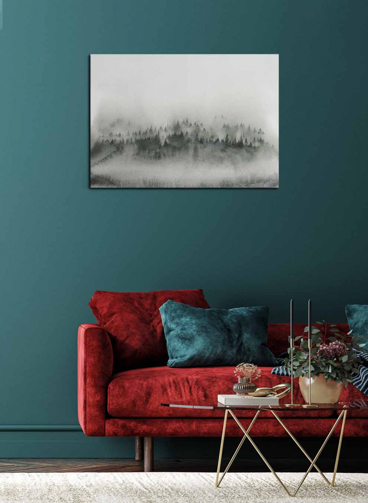Canvas painting on a wooden frame, misty forest design, for home, living room, office, decoration