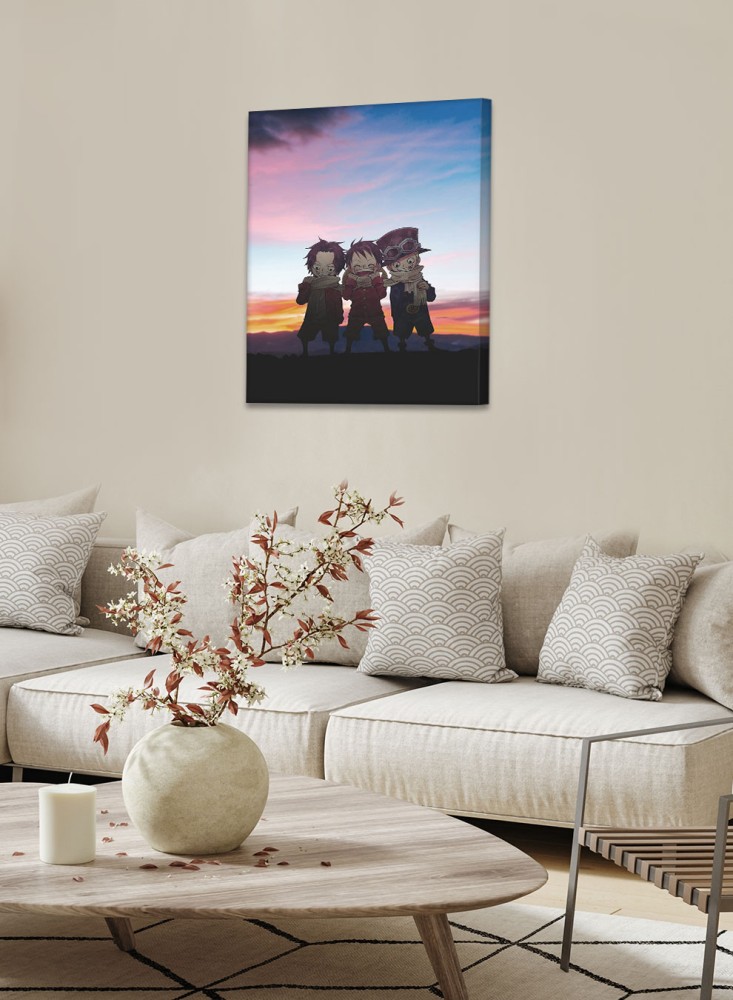 Canvas painting on wooden frame with Luffy design and his friends, anime One Piece