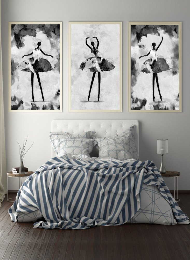 Set of 3 Canvas Paintings on Wooden Frame, Ballet Dancing Girl Design, for Home, Living Room, Office, Decoration