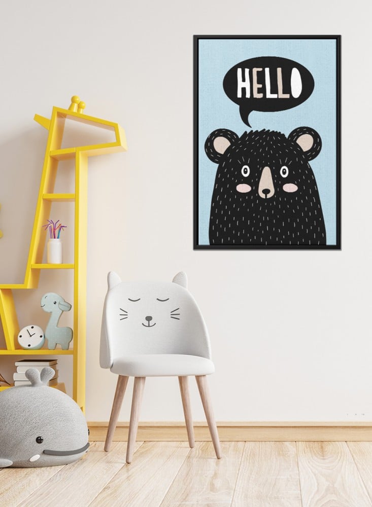 Canvas painting on wooden frame with a playful bear design