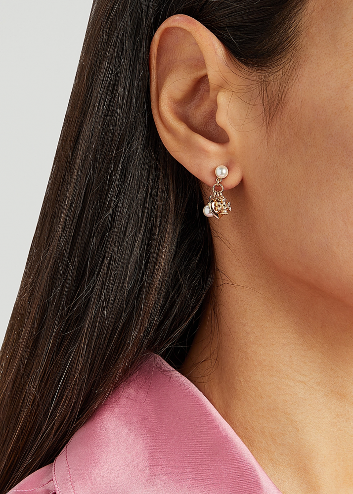 Tory Burch logo-charm pearl pendant earrings - Gold