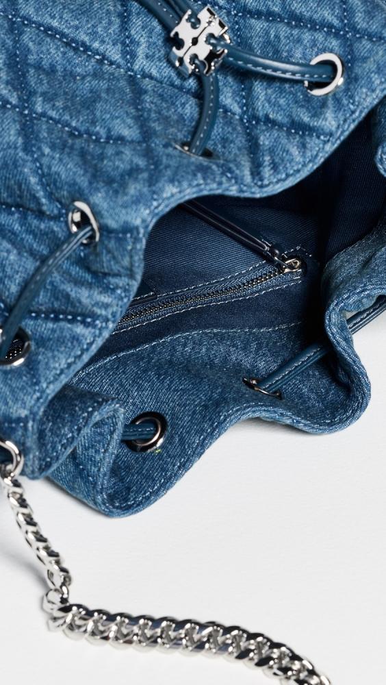 Tory Burch Charlie Quilted Denim Drawstring Shoulder Bag
