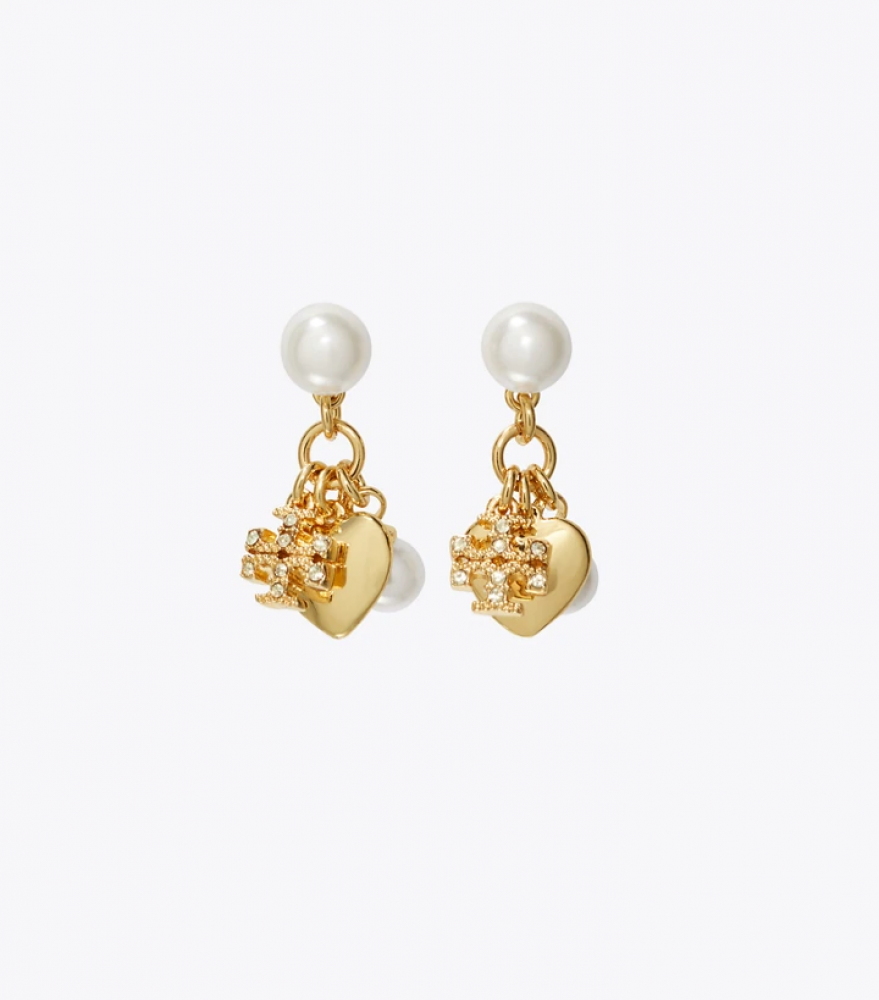 Tory Burch logo-charm pearl pendant earrings - Gold