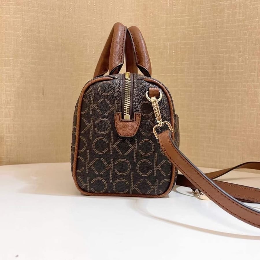 Calvin Klein Small Satchel Signature Bag in Brown Color