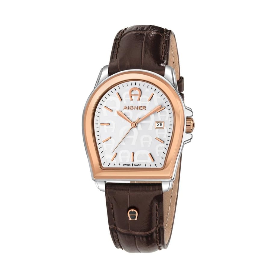 AIGNER MEN'S STAINLESS STEEL CASE LEATHER WHITE DIAL WATCH
