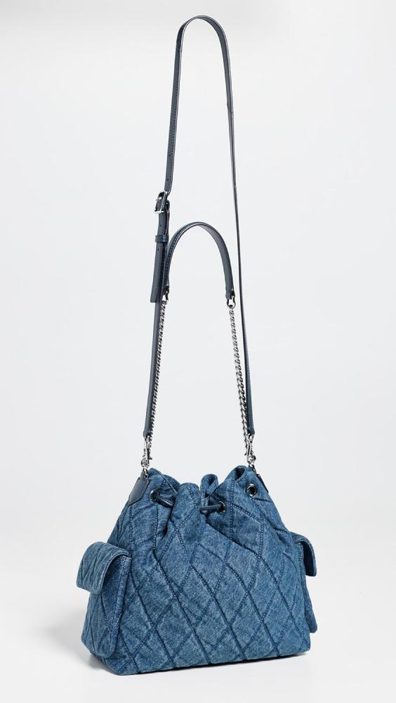 Tory Burch Charlie Quilted Denim Drawstring Shoulder Bag