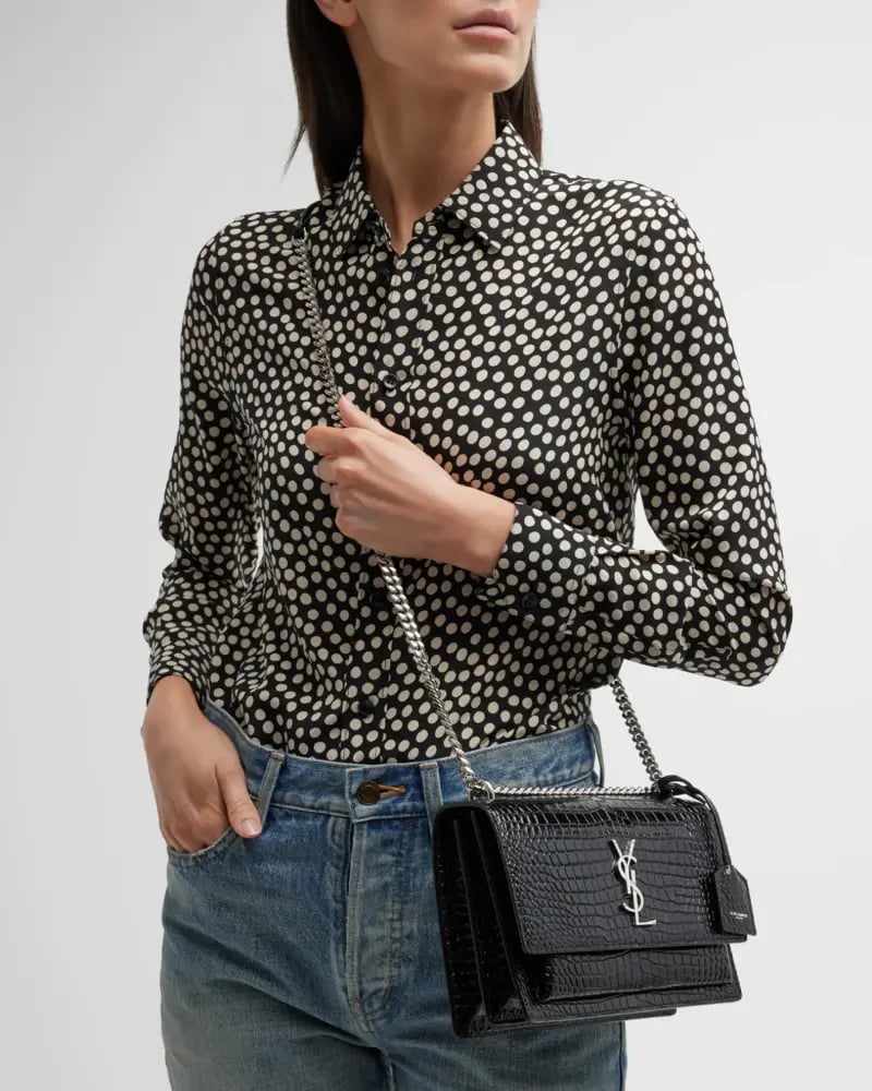 Saint Laurent Sunset Crocodile Leather Bag