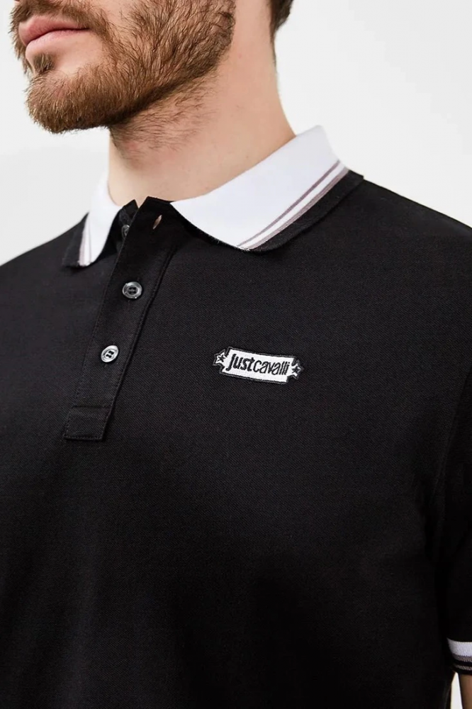 Just Cavalli Men Polo Shirt in Black Color