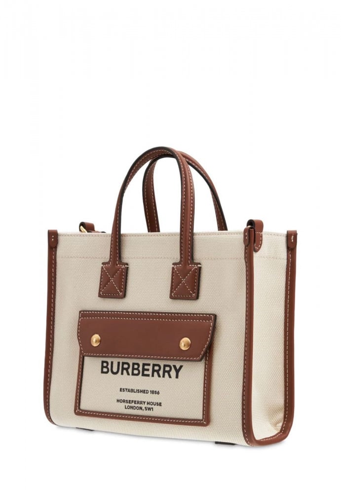 Burberrysmall Two-tone Canvas and Leather Freya Tote