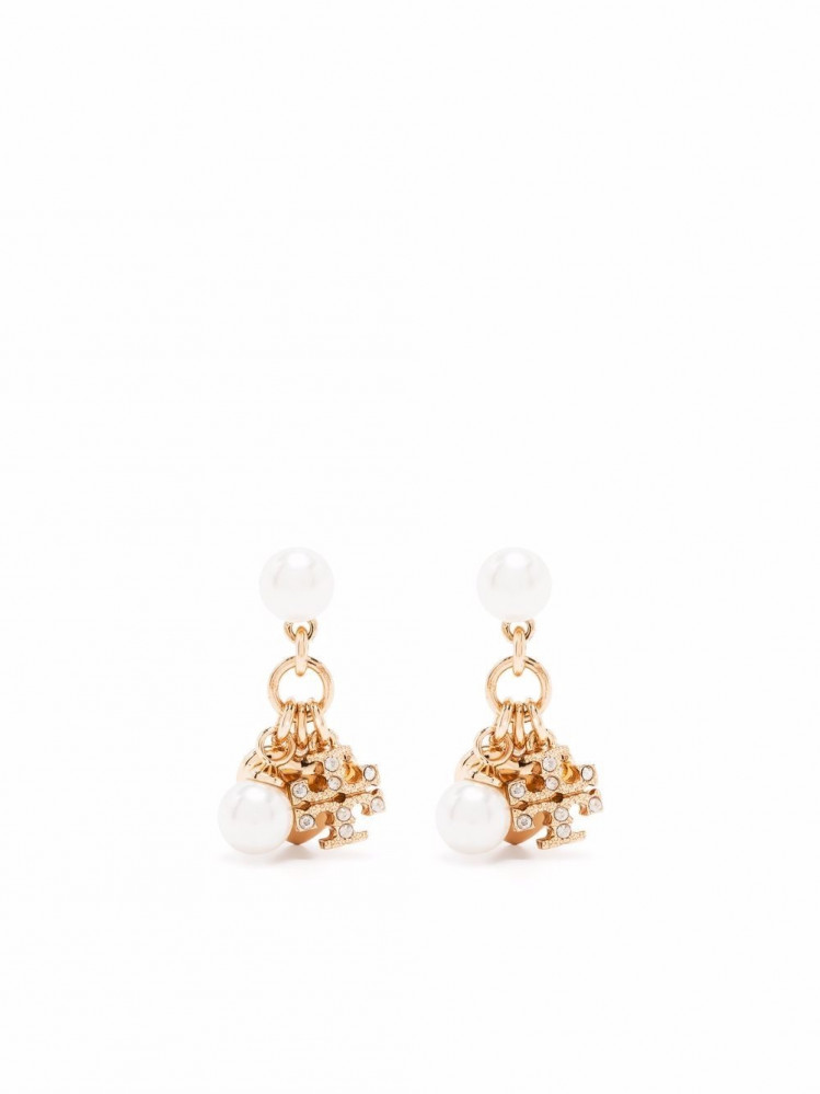 Tory Burch logo-charm pearl pendant earrings - Gold