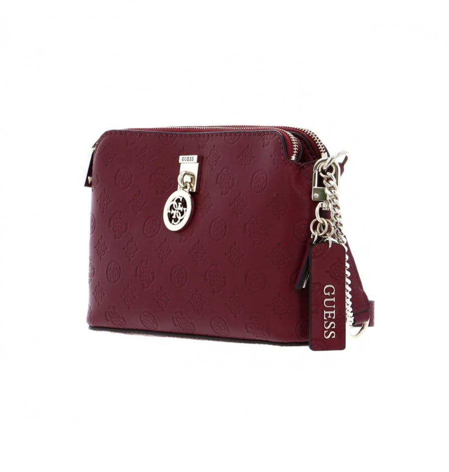Burgundy Guess Shoulder Bag Ninnette Dbl Zip Crossbody
