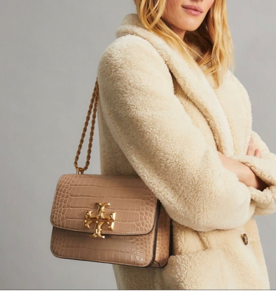 TORY BURCH ELEANOR CROC-EMBOSSED NUDE