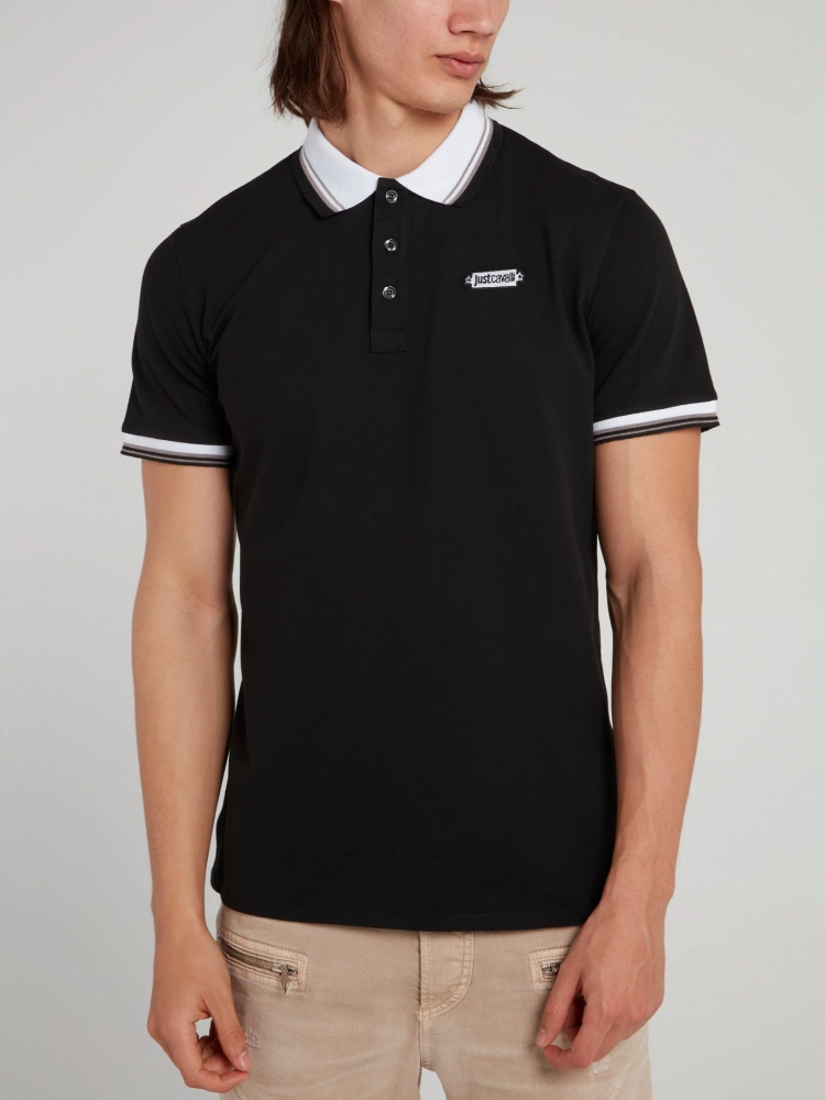 Just Cavalli Men Polo Shirt in Black Color