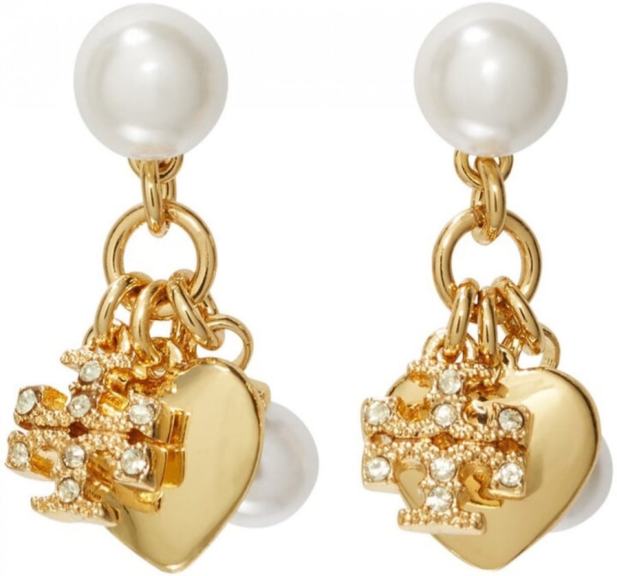 Tory Burch logo-charm pearl pendant earrings - Gold