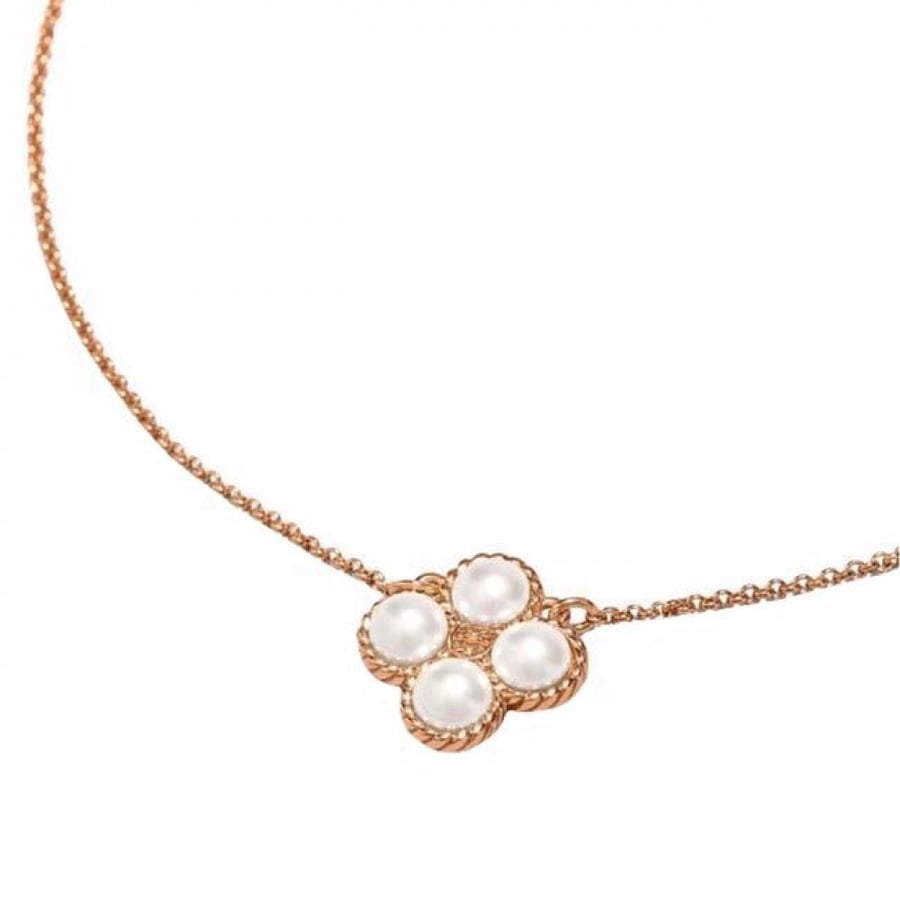Tory Burch Gold Clover Rope Pearl Logo Necklace