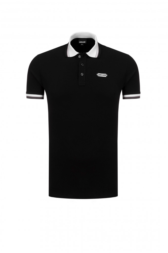 Just Cavalli Men Polo Shirt in Black Color