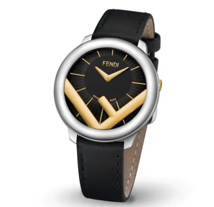 Fendi Watch F Is 41 mm for Men Black Leather Strap