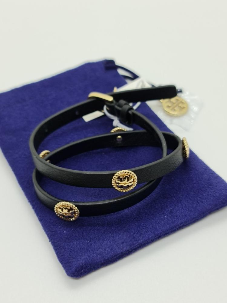 Tory Burch Rope Logo Thin Double Wrap Bracelet Black