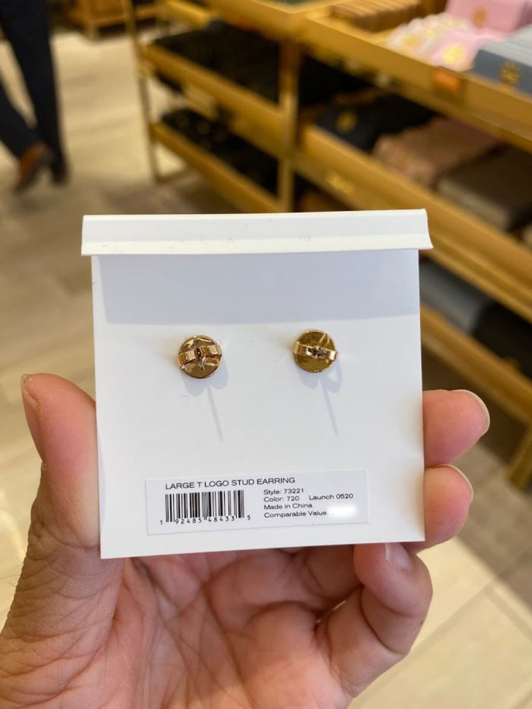 tory burch large t logo stud earrings