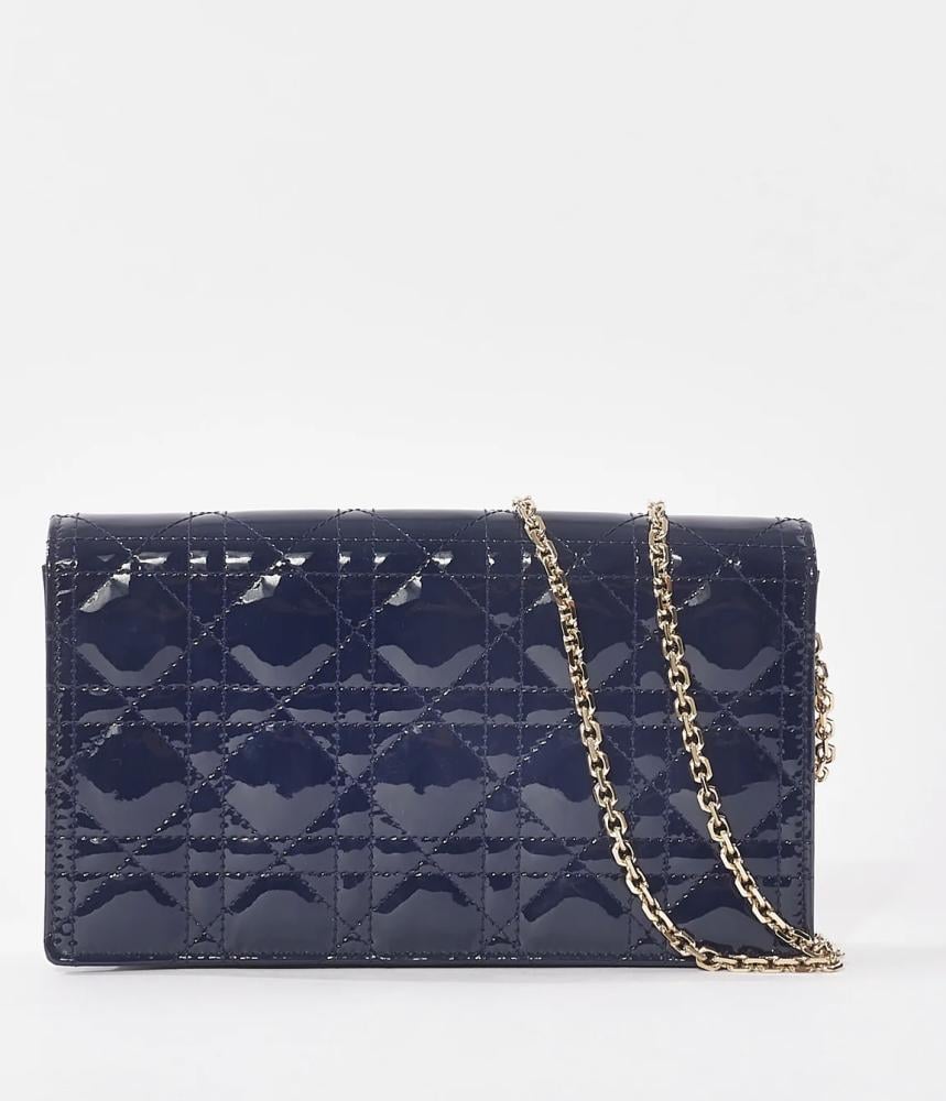 Lady Dior Pouch Steel blue patent Cannage leather