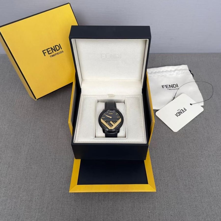 Fendi Watch F Is 41 mm for Men Black Leather Strap