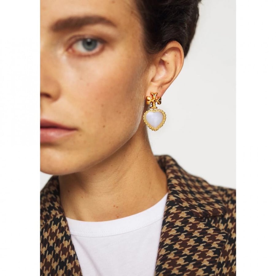 Tory Burch Heart Beaded Roxanne Pearl Drop Earrings