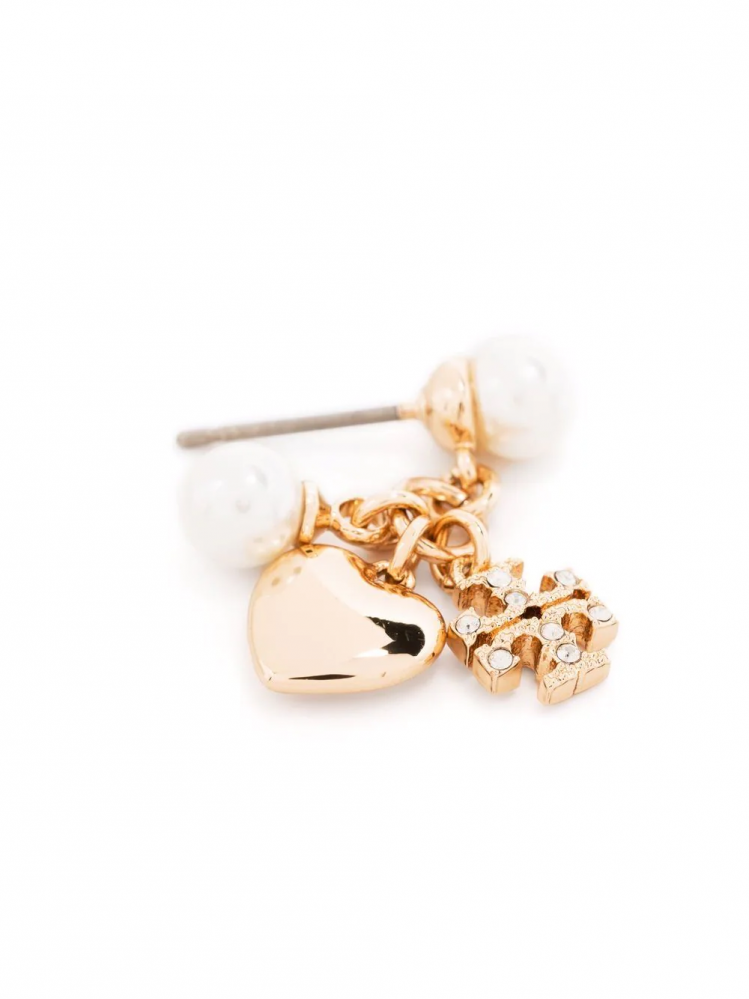 Tory Burch logo-charm pearl pendant earrings - Gold