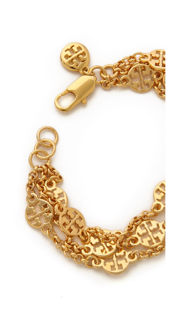 Tory Burch Multi Strand Logo Bracelet Shiny Gold in Metallic