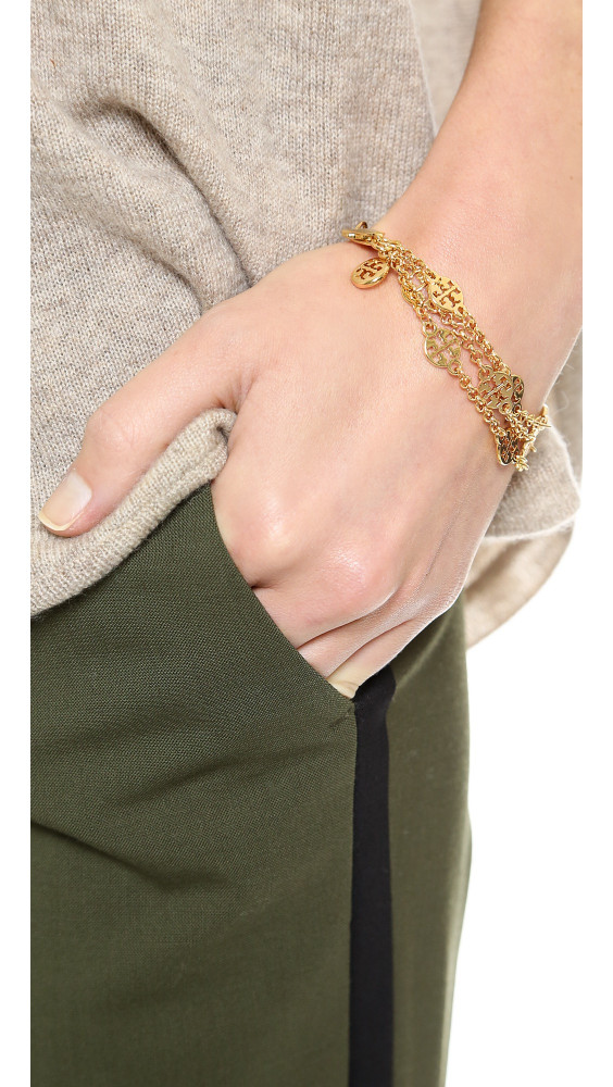 Tory Burch Multi Strand Logo Bracelet Shiny Gold in Metallic