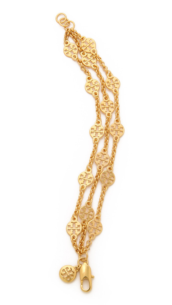 Tory Burch Multi Strand Logo Bracelet Shiny Gold in Metallic