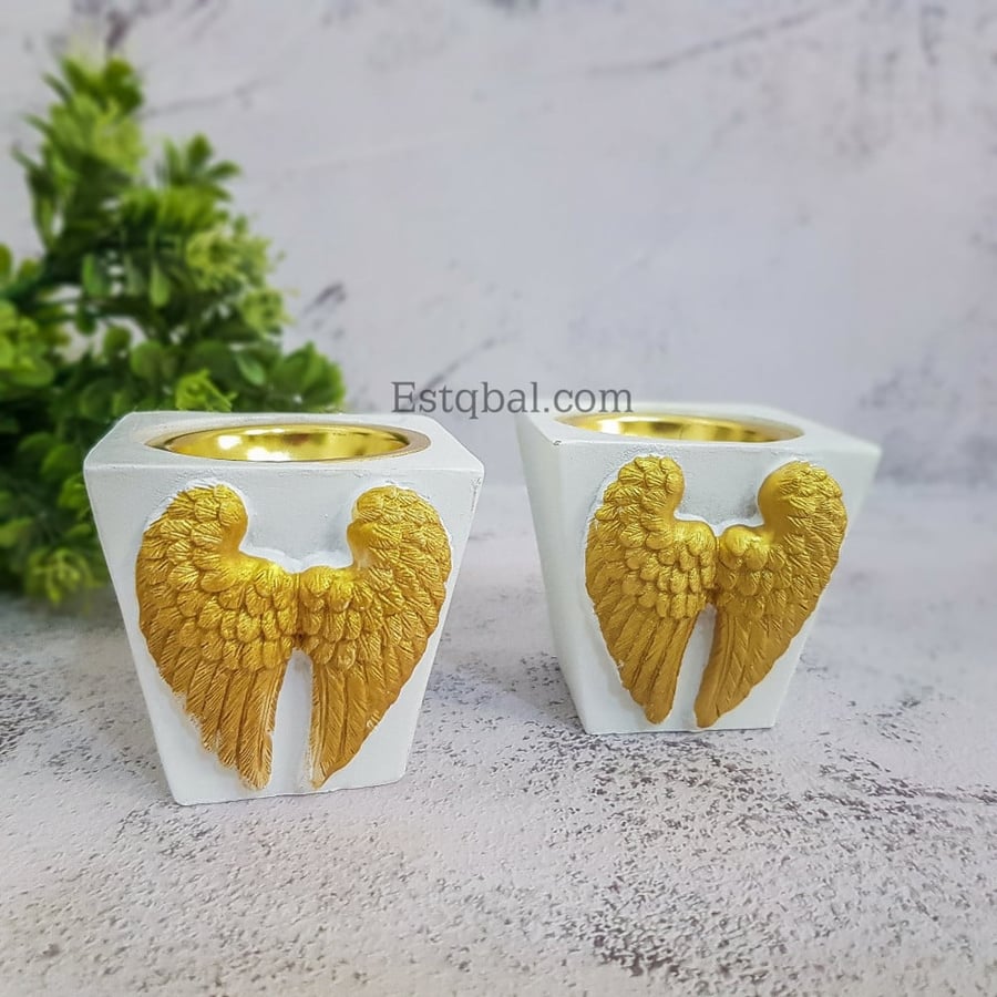 مبخرة جبس ابيض صغيره ثيم جناح الملاك الذهبي توزيعات مواليد مباخر