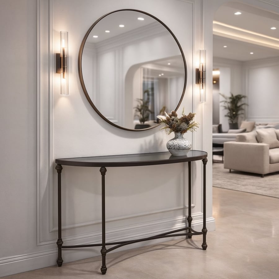 طاولة كونسول نصف دائرية  نحاسى بتصميم معدني أنيق،