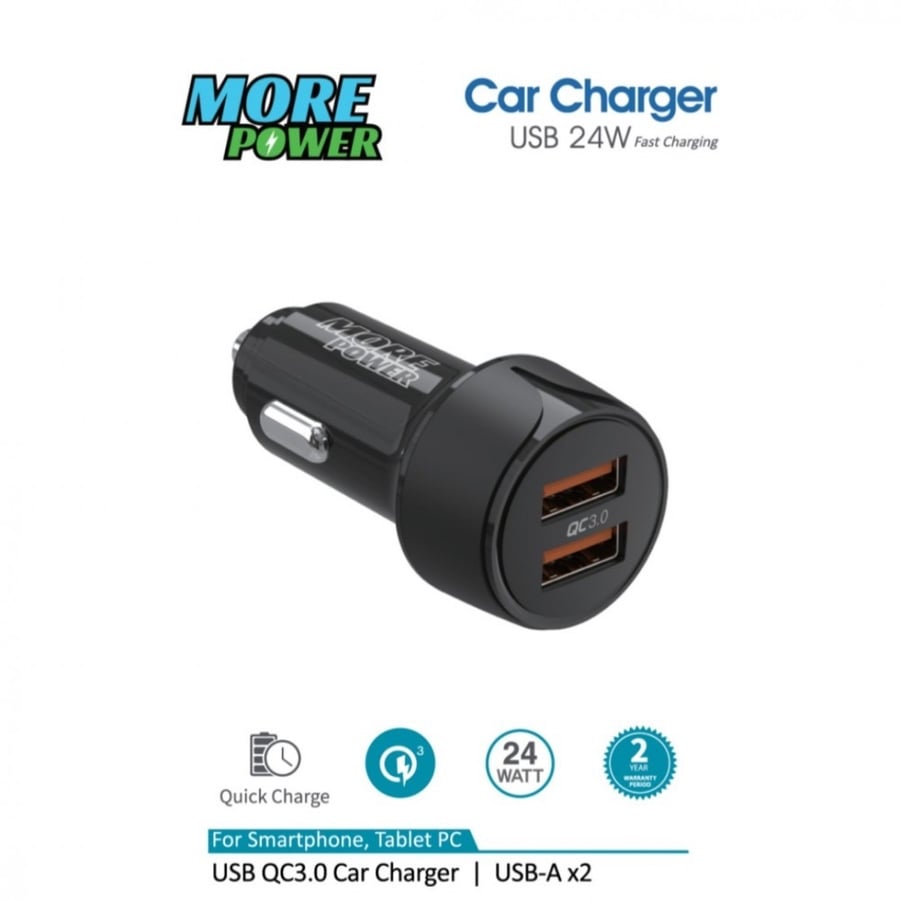 شاحن فيش سيارة بمنفذين USB يدعم الشحن السريع بقوة 24 واط من مور باور more