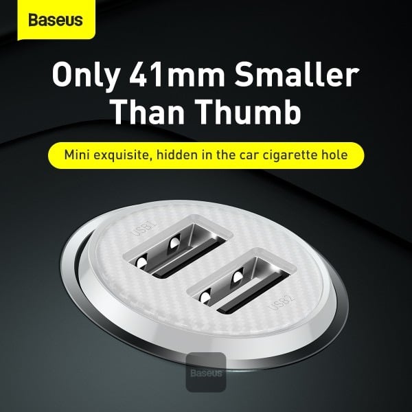 شاحن سيارة Baseus Grain Pro (مزدوج USB 4.8A) أبيض