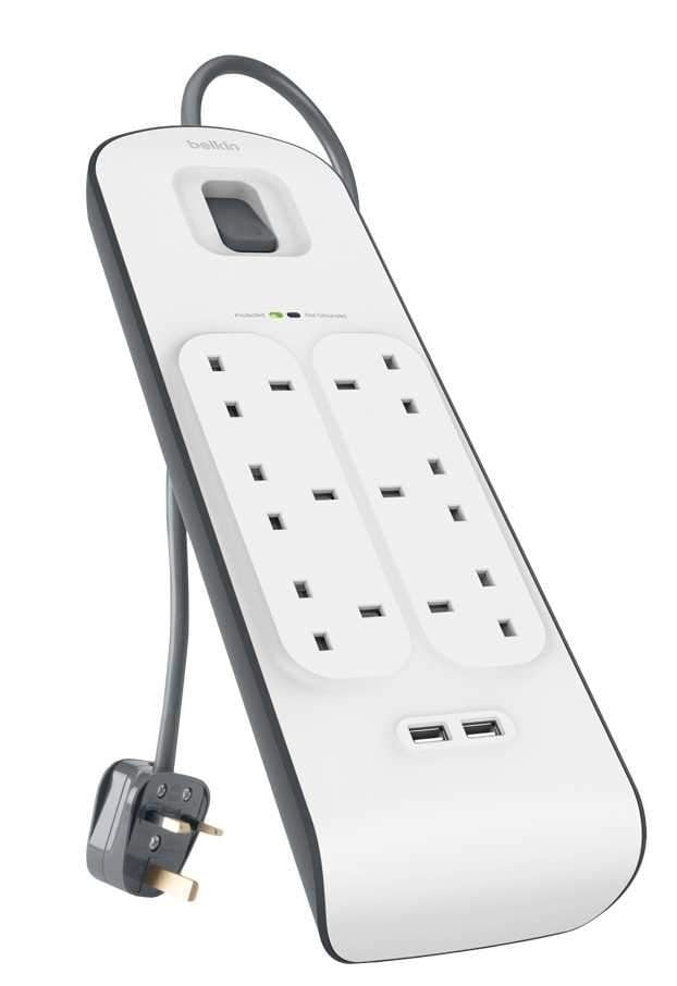 توصيلة من بيلكن 2 متر - belkin بثلاث منافذ ومنفذين USB