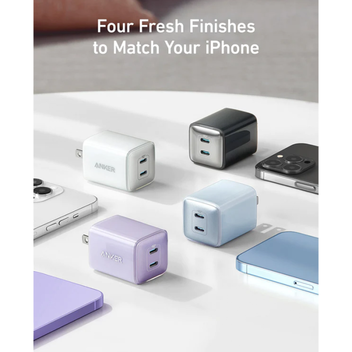 شاحن جداري انكر منفذين USB-C نانو برو 40 واط - أبيض