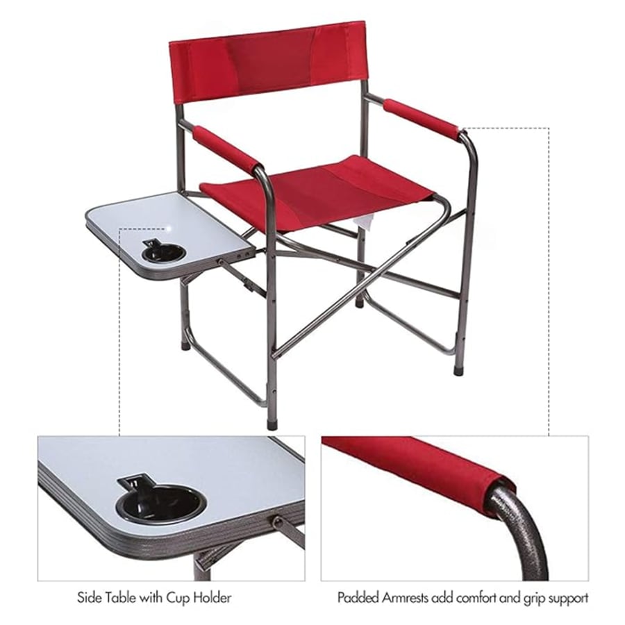 A chair with a table for camping