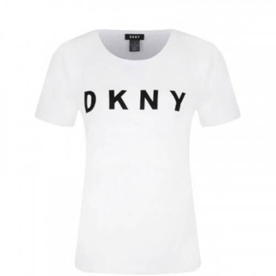تي شيرت دكني ابيض بشعار اسود Dkny
