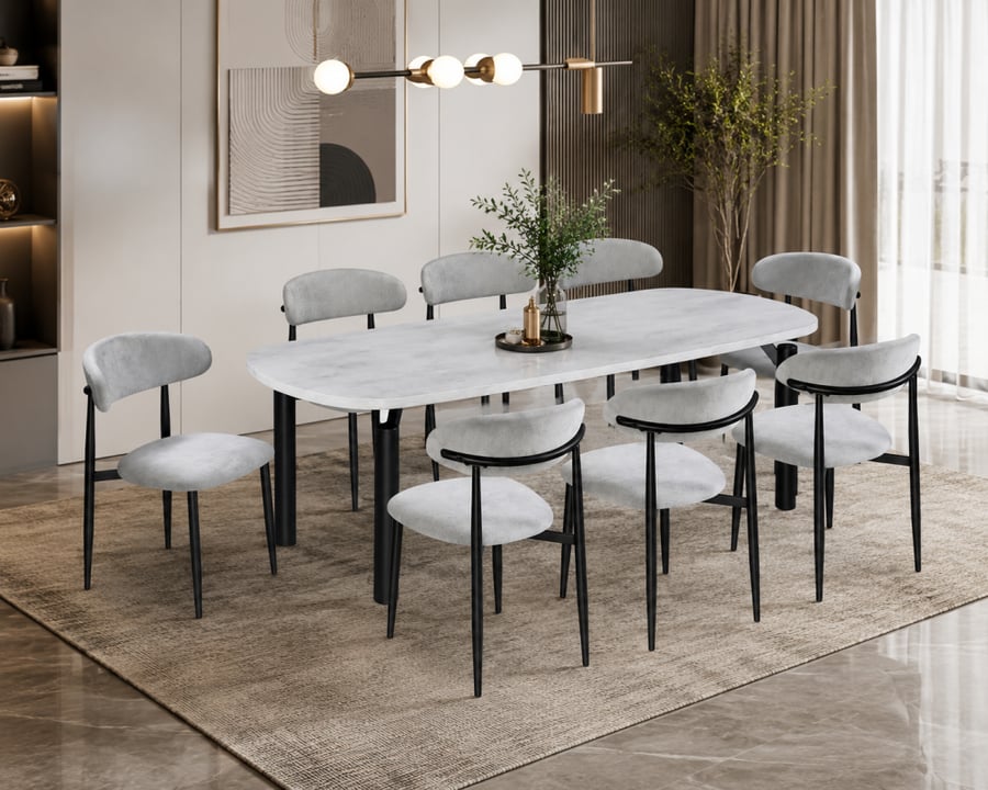 طاولة طعام خشب مودرن مستطيلة مع 8 كراسي مقاس 220 × 100 سم