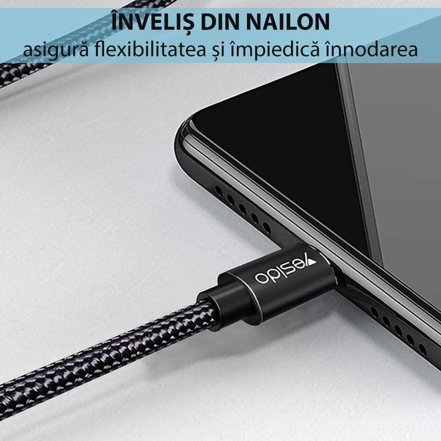 Cablu de date USB la Lightning Yesido CA57, 2.4A, 1.2m, negru