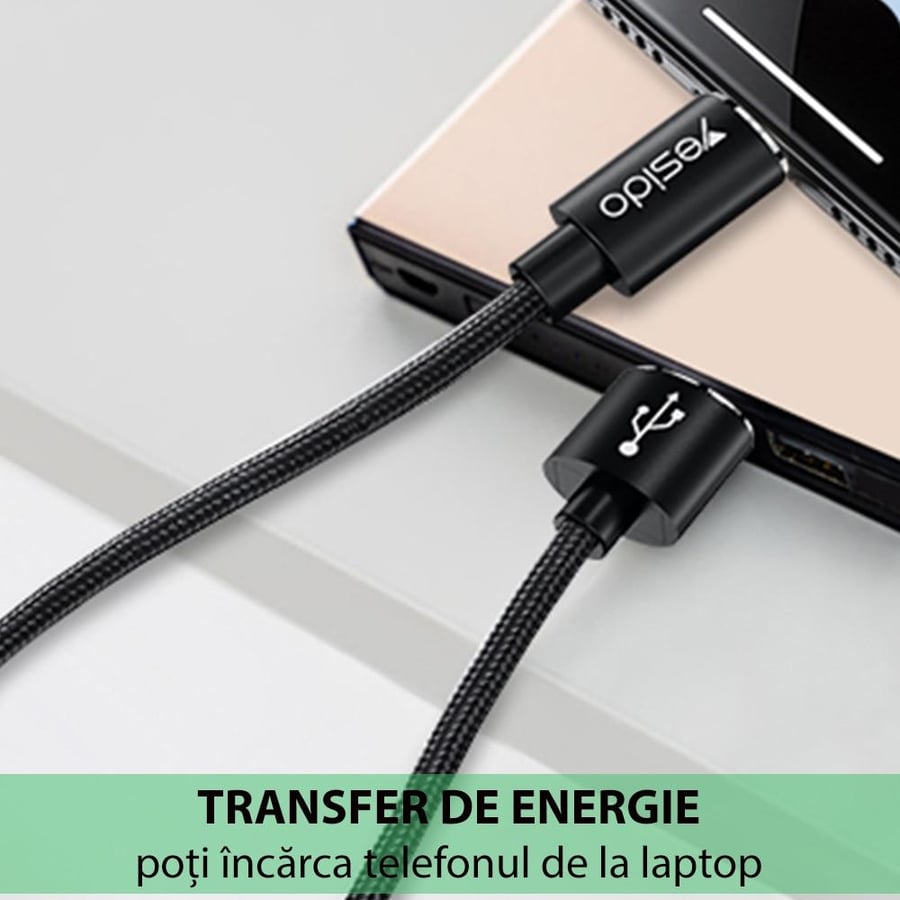 Cablu de date USB la Lightning Yesido CA57, 2.4A, 1.2m, negru