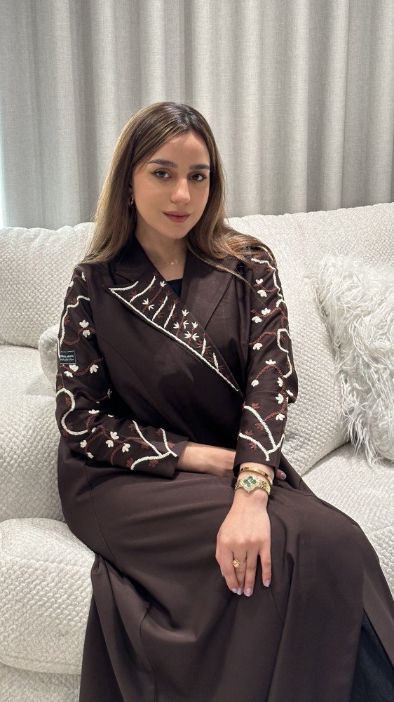 عباية تفته بني بتطريز يدوي